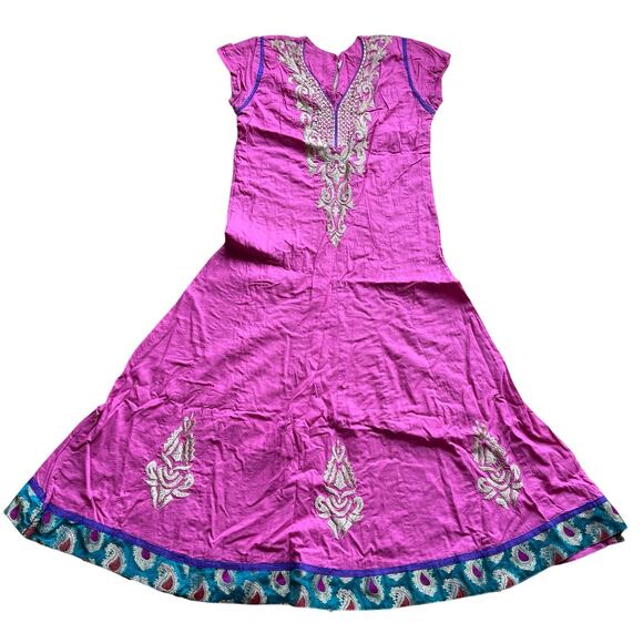 Anarkali salwar kameez Cotton Indian Pakistani Pink Green Dress Size M Wedding - Picture 1 of 13